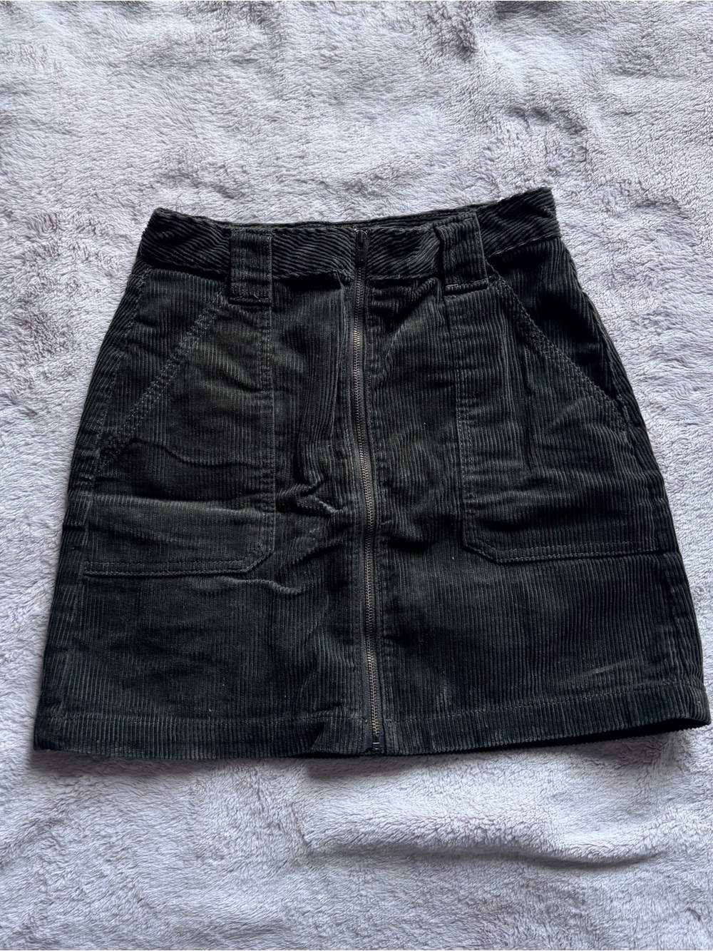 Classic Black Corduroy Front-Zip Skirt